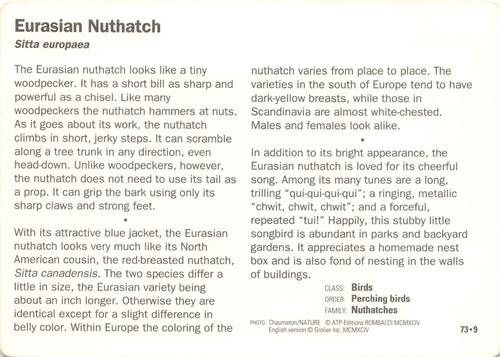 1991-95 Grolier Wildlife Adventure Cards #73.9 Eurasian Nuthatch Back