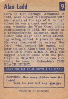 1955 Parkhurst Movie and TV Stars (V339-8) #9 Alan Ladd Back