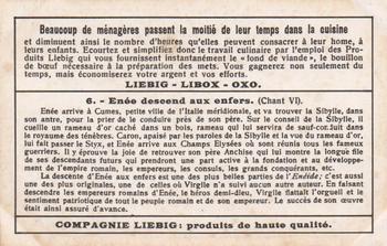 1930 Liebig L'Eneide - 1 Partie (The Aeneid - Part 1)(French Text)(F1237, S1238) #6 Enee aux enfers Back