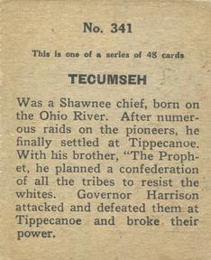 1930 Western Series of 48 (R130) #341 Tecumseh Back