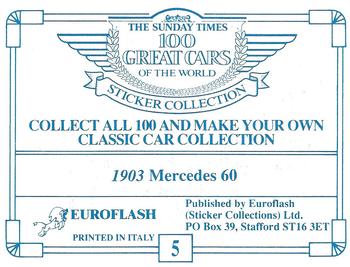 1989 The Sunday Times 100 Great Cars of the World #5 1903 Mercedes 60 Back