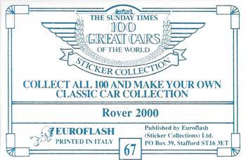 1989 The Sunday Times 100 Great Cars of the World #67 Rover 2000 Back