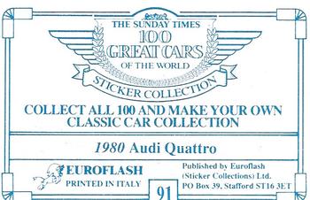 1989 The Sunday Times 100 Great Cars of the World #91 1980 Audi Quattro Back
