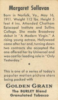 1934 Golden Grain Motion Picture Stars - T84 #NNO Margaret Sullavan Back