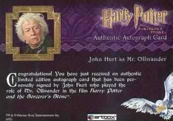 2005 ArtBox Harry Potter & the Sorcerer's Stone - Autographs #NNO John Hurt Back