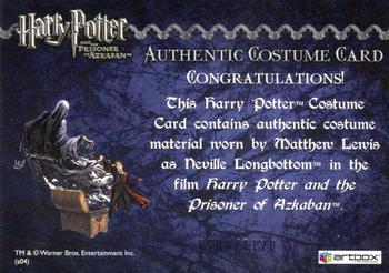 2004 ArtBox Harry Potter and the Prisoner of Azkaban Update Edition - Costumes #NNO Neville Longbottom Back