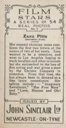 1934 John Sinclair Film Stars #7 ZaSu Pitts Back