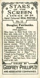 1934 Godfrey Phillips Stars of the Screen #12 Douglas Fairbanks Jr. Back