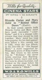 1931 Wills's Cinema Stars 3rd Series #5 Ricardo Cortez / Mary Astor Back