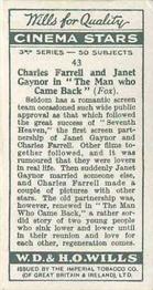 1931 Wills's Cinema Stars 3rd Series #43 Charles Farrell / Janet Gaynor Back