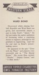 1957 Jaycee Tipped Cigarettes Western Stars #7 Ward Bond Back