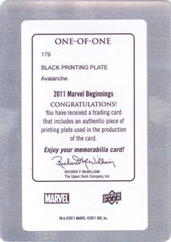 2011 Upper Deck Marvel Beginnings S1 - Printing Plates Black #179 Avalanche Back