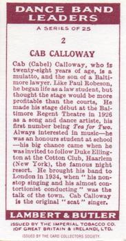 1992 Card Collectors Society 1936 Lambert & Butler Dance Band Leaders (Reprint) #2 Cab Calloway Back