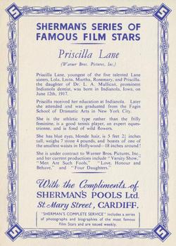 1940 Sherman Pools Famous Film Stars #NNO Priscilla Lane Back