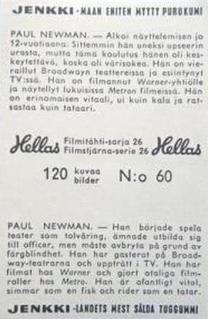 1964 Hellas Filmitahti-sarja 26 #60 Paul Newman Back