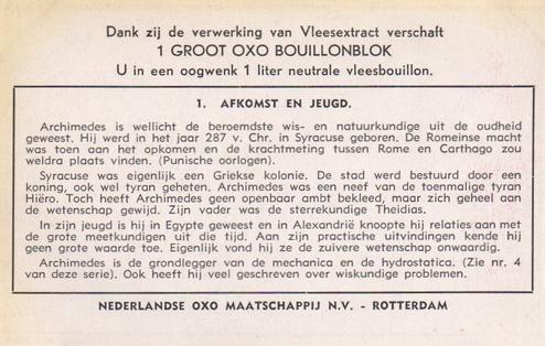 1953 Liebig/Oxo Archimedes (Archimedes) (Dutch Text) (F1557, S1560) #1 Afkomst en jeugd Back