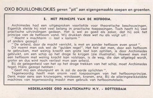 1953 Liebig/Oxo Archimedes (Archimedes) (Dutch Text) (F1557, S1560) #5 Het principe van de Hefboom Back