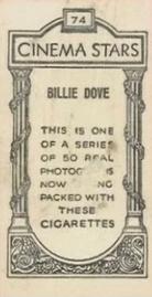 1929 British American Tobacco Cinema Stars Set 9 #74 Billie Dove Back