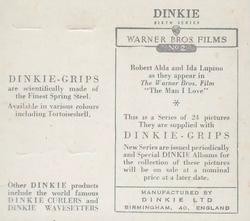 1949 Dinkie Warner Bros. Films Series 6 #2 Robert Alda / Ida Lupino Back