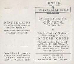 1949 Dinkie Warner Bros. Films Series 6 #3 George Brent / Bette Davis Back