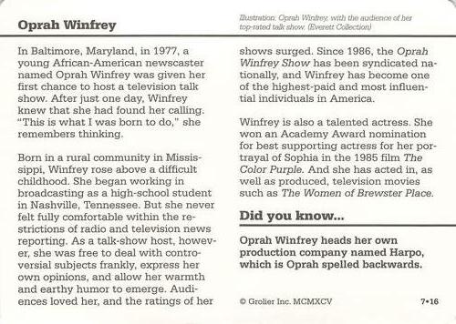 1994-01 Grolier Story of America Cards #7.16 Oprah Winfrey Back