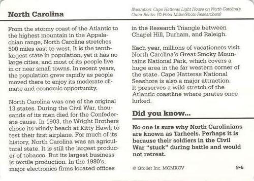 1994-01 Grolier Story of America #9.5 North Carolina Back
