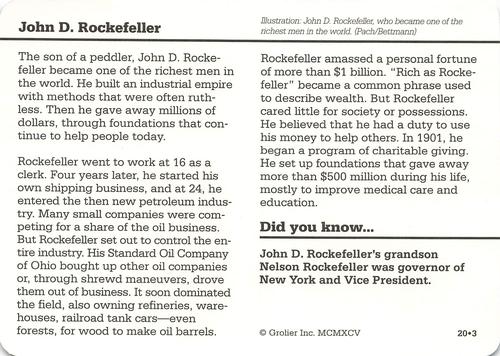 1994-01 Grolier Story of America Cards #20.3 John D. Rockefeller Back