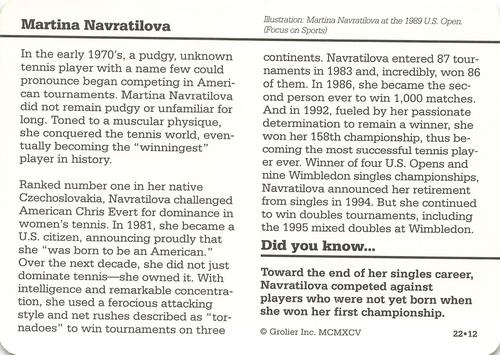 1994-01 Grolier Story of America #22.12 Martina Navratilova Back