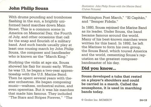 1994-01 Grolier Story of America #24.19 John Philip Sousa Back