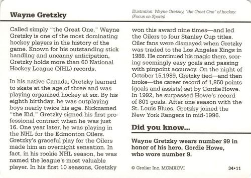 1994-01 Grolier Story of America #34.11 Wayne Gretzky Back