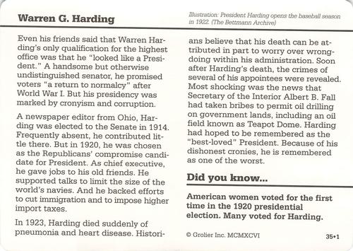 1994-01 Grolier Story of America Cards #35.1 Warren G. Harding Back