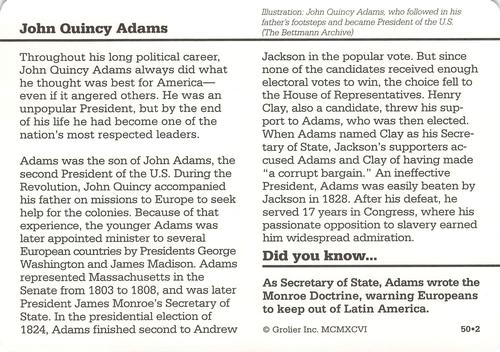 1994-01 Grolier Story of America #50.2 John Quincy Adams Back