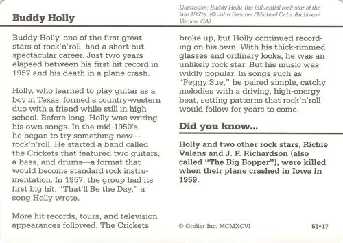 1994-01 Grolier Story of America Cards #55.17 Buddy Holly Back