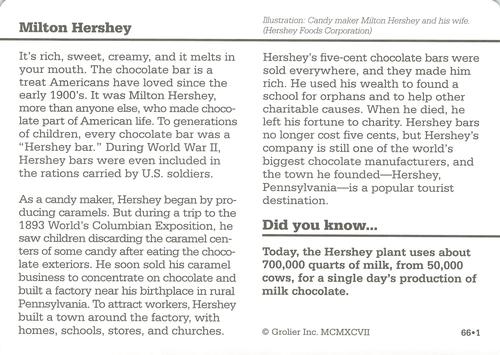 1994-01 Grolier Story of America #66.1 Milton Hershey Back