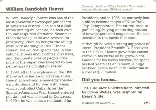 1994-01 Grolier Story of America Cards #85.1 William Randolph Hearst Back