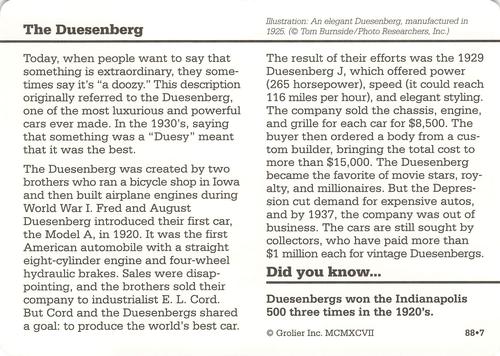 1994-01 Grolier Story of America #88.7 The Duesenberg Back