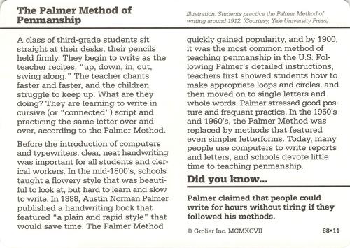1994-01 Grolier Story of America #88.11 The Palmer Method of Penmanship Back