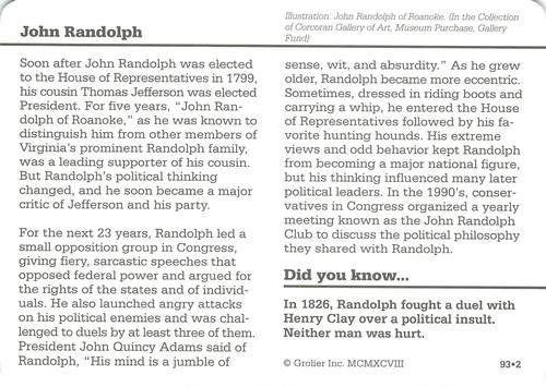1994-01 Grolier Story of America #93.2 John Randolph Back