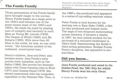 1994-01 Grolier Story of America Cards #94.13 The Fonda Family Back
