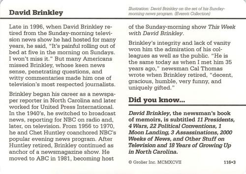 1994-01 Grolier Story of America Cards #116.3 David Brinkley Back