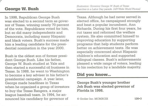 1994-01 Grolier Story of America Cards #126.3 George W. Bush Back