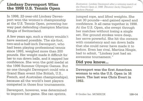 1994-01 Grolier Story of America Cards #126.14 Lindsay Davenport Wins the 1998 U.S. Tennis Open Back