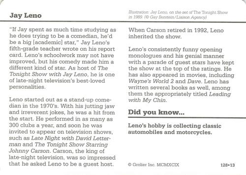 1994-01 Grolier Story of America Cards #128.13 Jay Leno Back