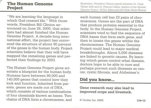 1994-01 Grolier Story of America #134.12 The Human Genome Project Back