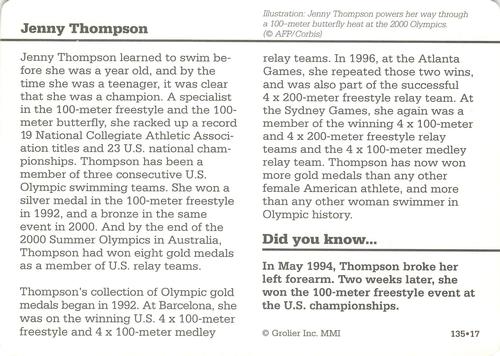 1994-01 Grolier Story of America Cards #135.17 Jenny Thompson Back