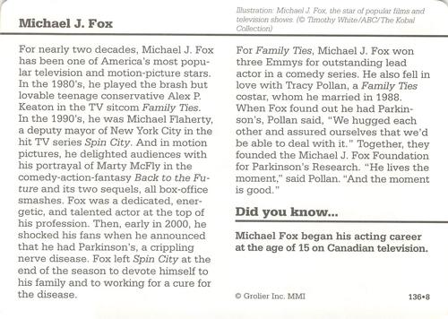 1994-01 Grolier Story of America #136.8 Michael J. Fox Back