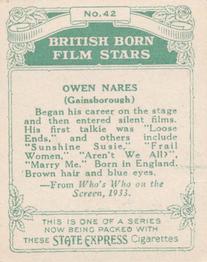 1934 Ardath Tobacco Company - British Born Film Stars - Large size #42 Owen Nares Back
