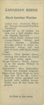 1920 Cowan’s Canadian Birds (V9) #NNO Blackburnian Warbler Back