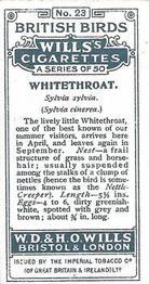 1915 Wills's British Birds #23 Whitethroat Back