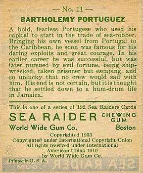 1933 World Wide Gum Sea Raiders (U.S. Version) (R124)  #11 Bartholomy Portuguez Back